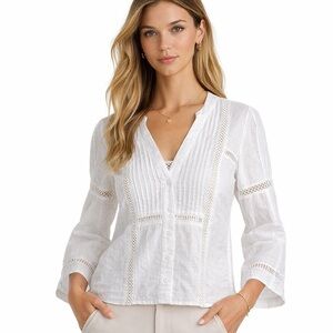 Club Monaco White Cotton Lace Trim Blouse XS Boho Feminine Lightweight Top